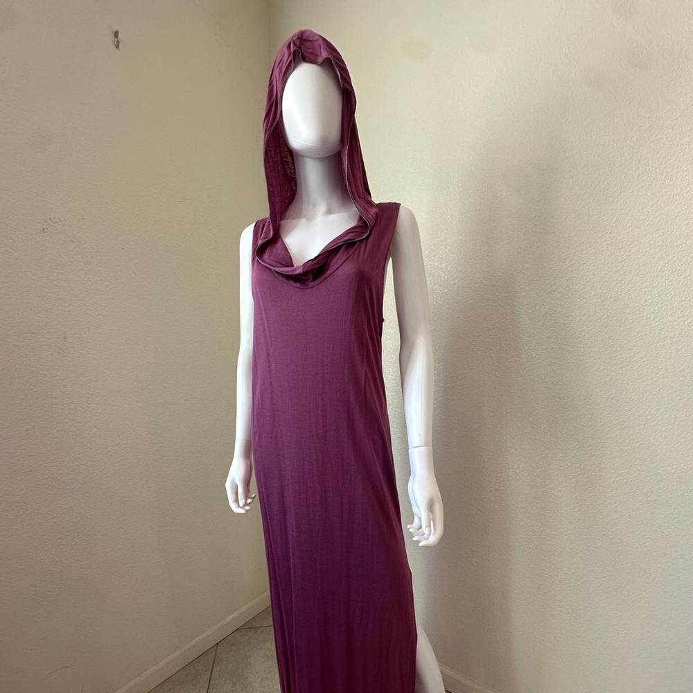 Elegant Hooded Purple Maxi Dress